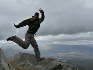 Jumping for joy at the summit of Ben Lomond